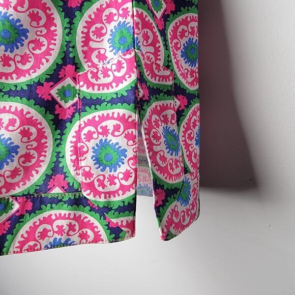 Golftini Pink Green Blue Batik Geometric Tunic Top M 3/4 Sleeve Golf Preppy - Picture 4 of 9